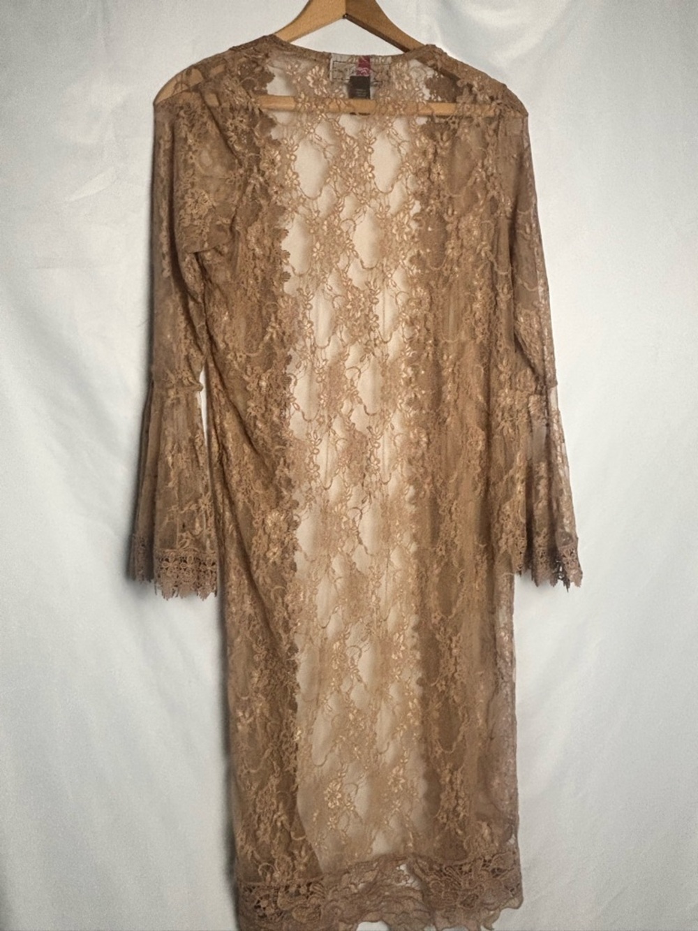Polly & Esther Sheer Lace Duster Robe - Taupe - Picture 4 of 8